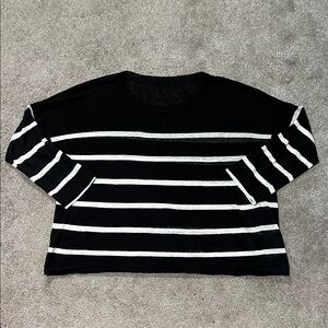 Eileen Fisher Organic Linen Black and White Striped Sheer Long Sleeve Shirt